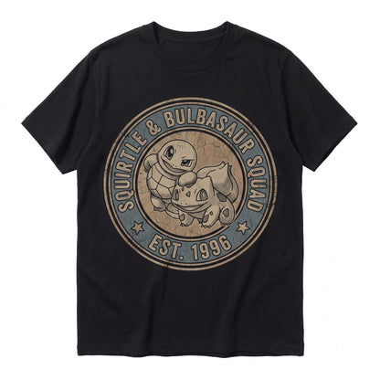 Vintage Squirtle Washed Cute Expressions Graphic Kawaii Oversized Japanese Anime Blue Turtle Unisex TShirt