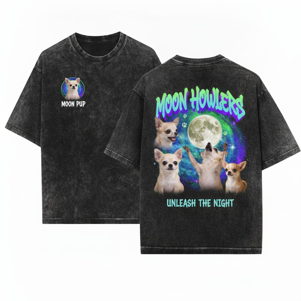 Chihuahuas Howling to The Moon Vintage 90s Retro Animal Graphic Mom Gift Full Silly Dog Unisex Wash T-Shirt