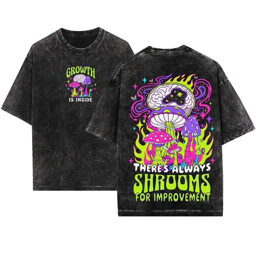 Trippy Magic Mushrooms Psychedelic Acid Shrooms Getting High LSD Spiritual Lover Unisex Wash T-Shirt