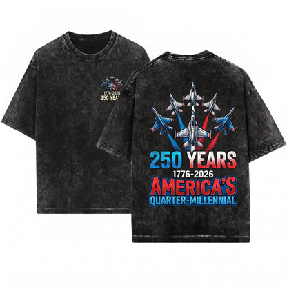 American 1776-2026 250th Anniversary Fighter Jets Patriotic Mens Graphic Unisex Wash T-Shirt