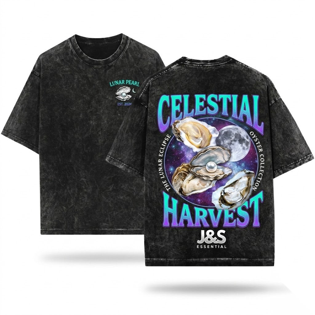Three Oyster Retro Moon Graphic Vintage Meme Lovers Funny Oversized Moister Unisex Wash T-Shirt