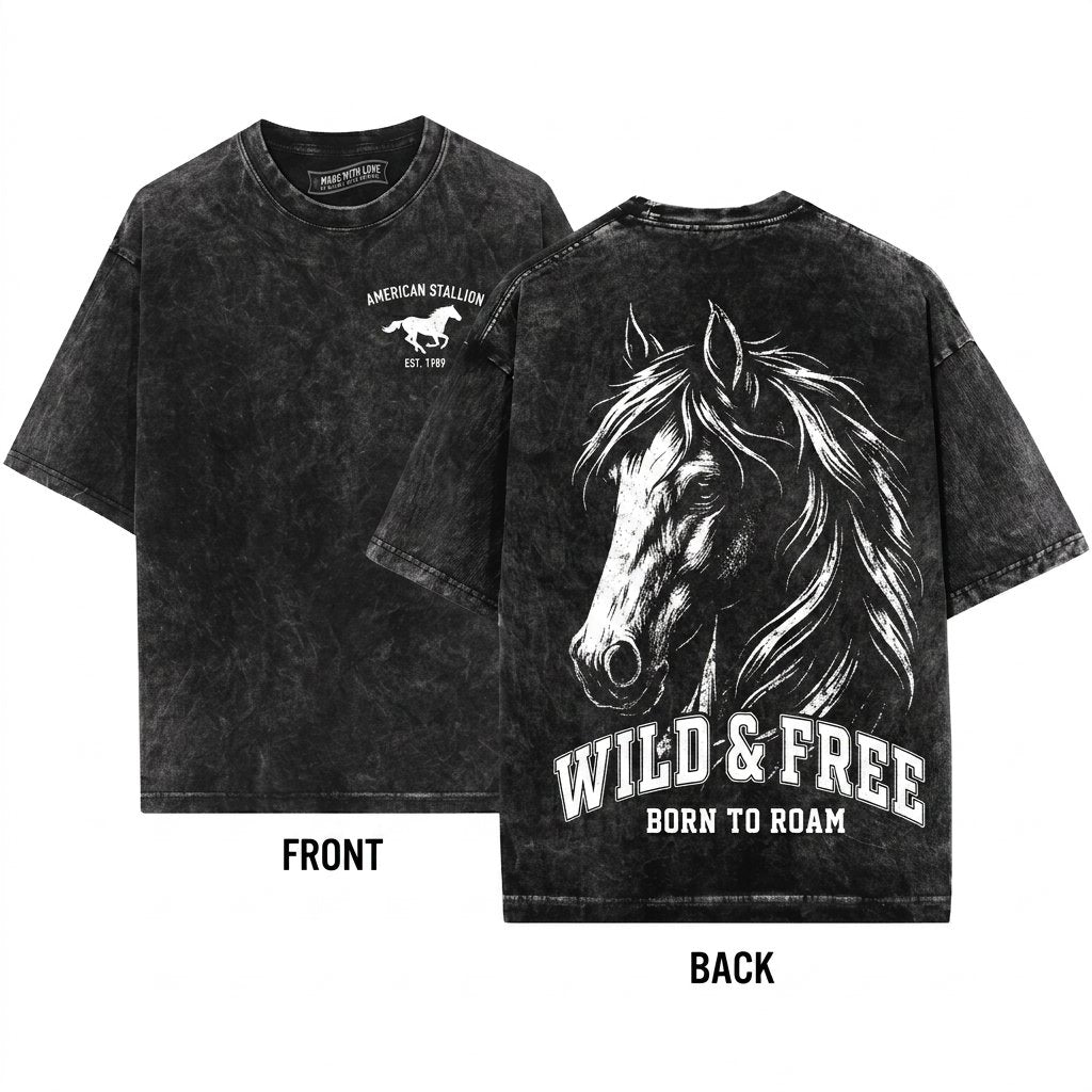 Vintage Wild Mustang Graphic Western Cowgirl Rustic Country Gift Unisex Wash T-Shirt
