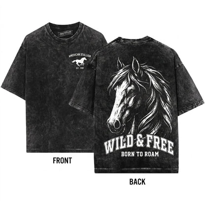 Vintage Wild Mustang Graphic Western Cowgirl Rustic Country Gift Unisex Wash T-Shirt