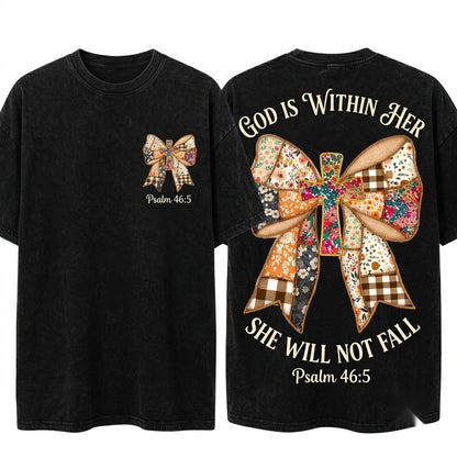 Jesus God Is Within Her She Will Not Fall Coquette Christian Bible Verse Faith Thanksgiving Unisex Wash T-Shirt