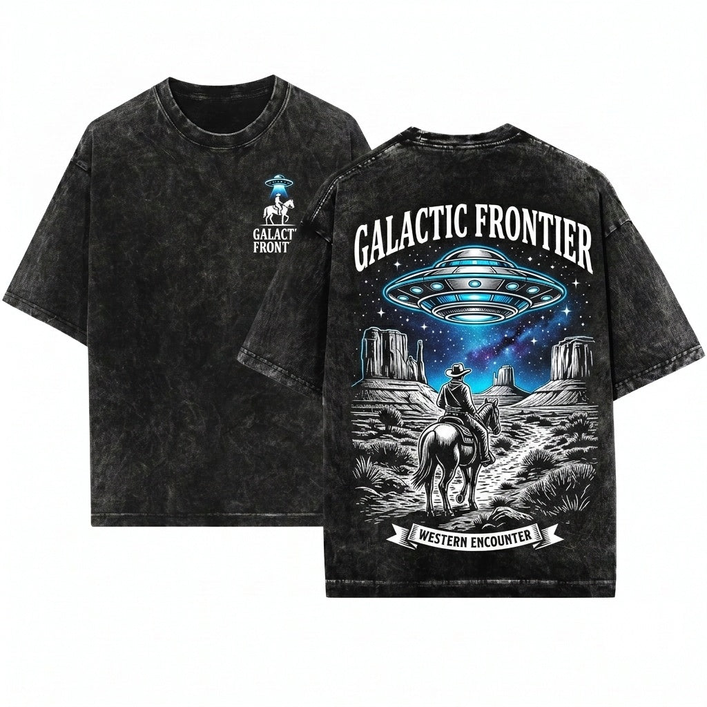 Vintage 90s Y2k Retro Western Cowboy Rodeo Howdy UFO Graphic Top Unisex Wash T-Shirt