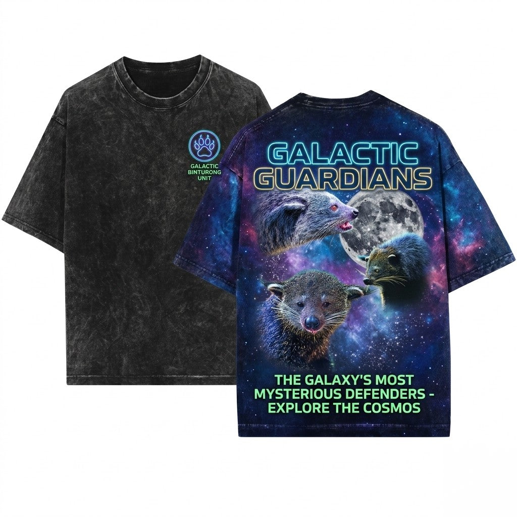Three Binturong Bearcat Moon Retro Funny Jungle Wildlife Graphic Oversized Gift Unisex Wash T-Shirt