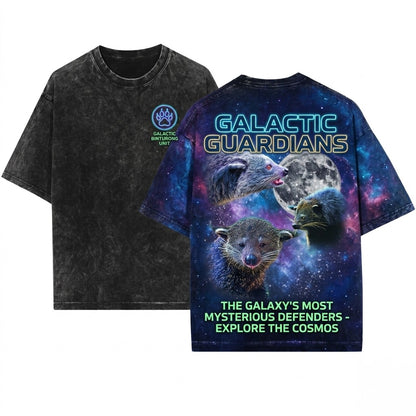 Three Binturong Bearcat Moon Retro Funny Jungle Wildlife Graphic Oversized Gift Unisex Wash T-Shirt