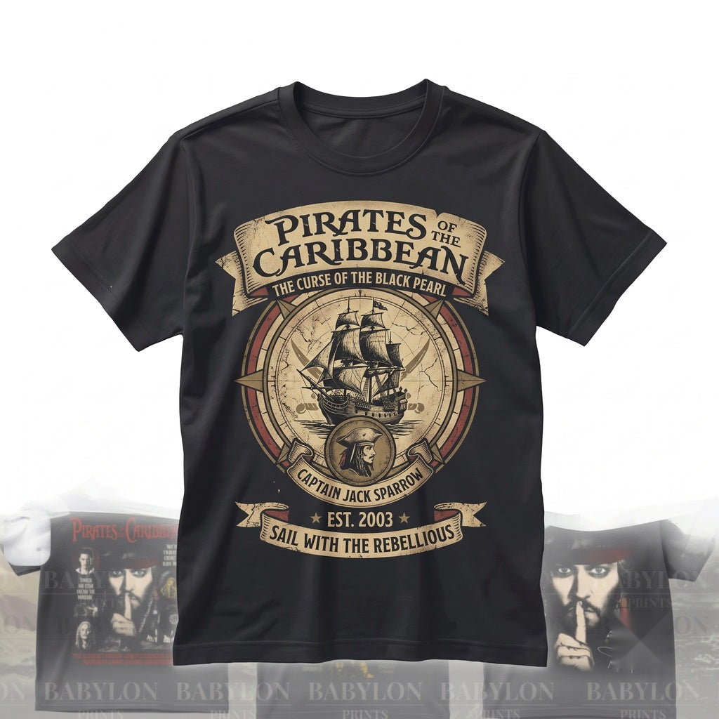 Vintage Pirate Crew Curse Graphic Graphic Tee, Black Pearl Swashbuckler Sea Skull Jack Sparrow Apparel Unisex TShirt