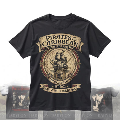 Vintage Pirate Crew Curse Graphic Graphic Tee, Black Pearl Swashbuckler Sea Skull Jack Sparrow Apparel Unisex TShirt