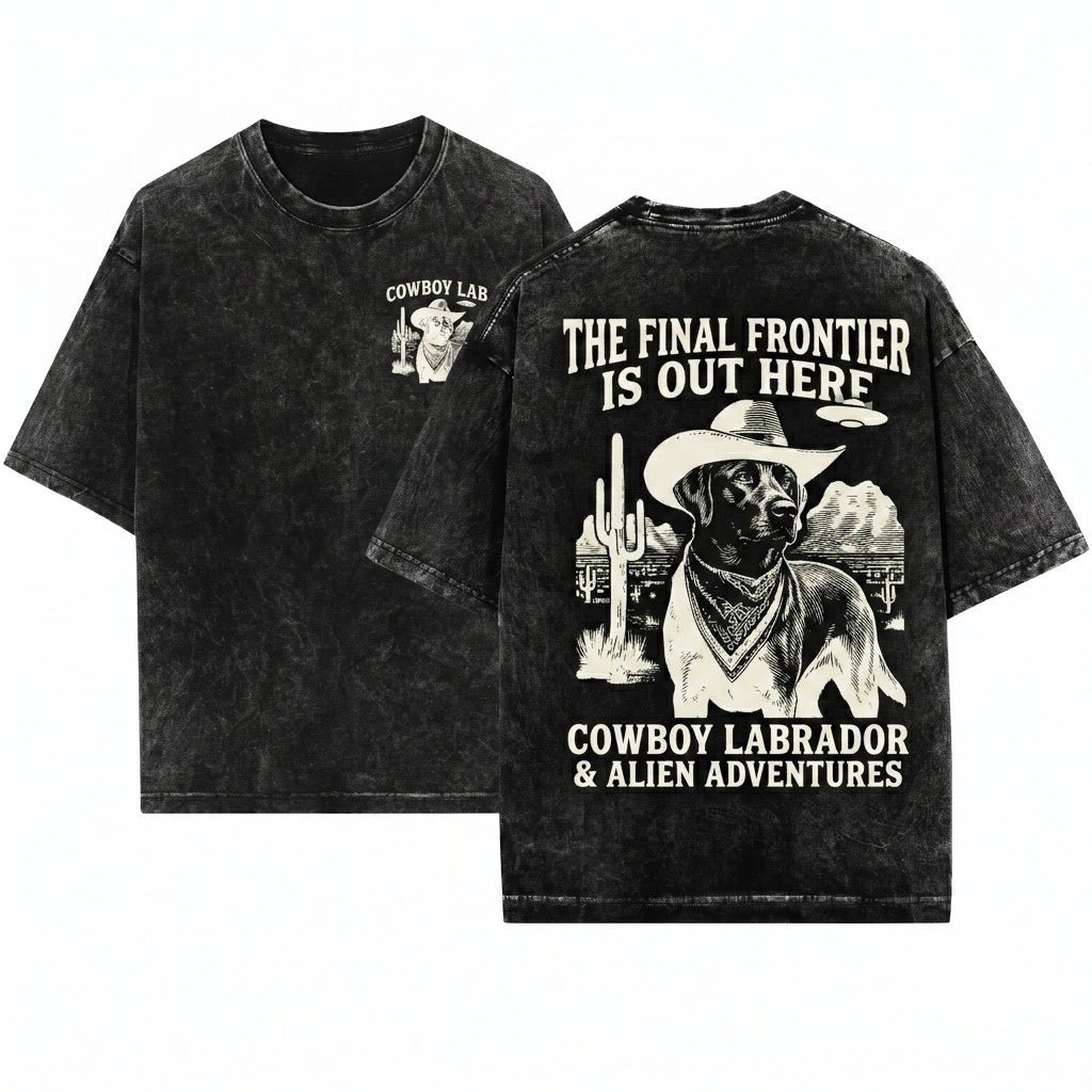 UFO Cowboy Western Black Labrador Ranch Dog Owner Mom Dad Gift Unisex Wash T-Shirt
