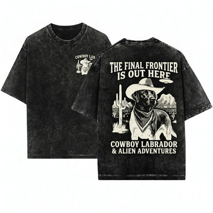 UFO Cowboy Western Black Labrador Ranch Dog Owner Mom Dad Gift Unisex Wash T-Shirt