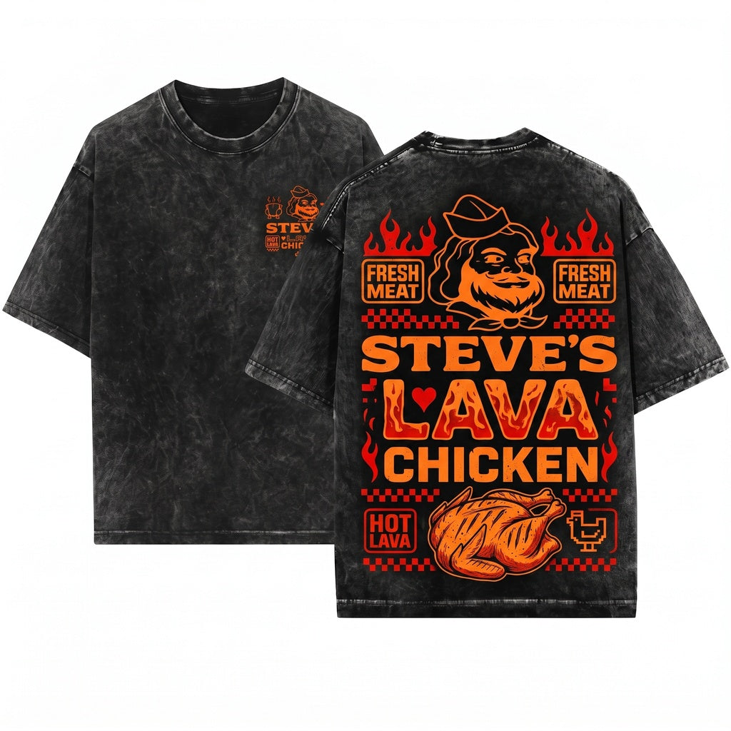 Steve Lava Chicken Restaurant Funny Movie Video Game Gamer Humor Gift Unisex Wash T-Shirt