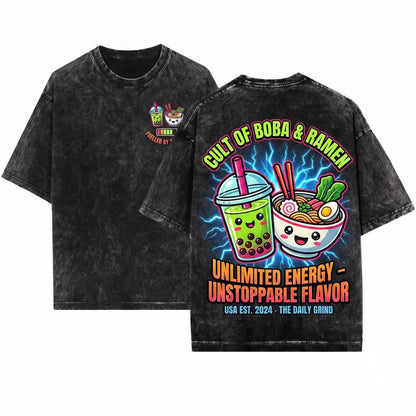 Cute Kawaii Boba Drink Lover Japanese Ramen Noodles Taiwanese Bobas Gift Cool Bes-teas Unisex Wash T-Shirt