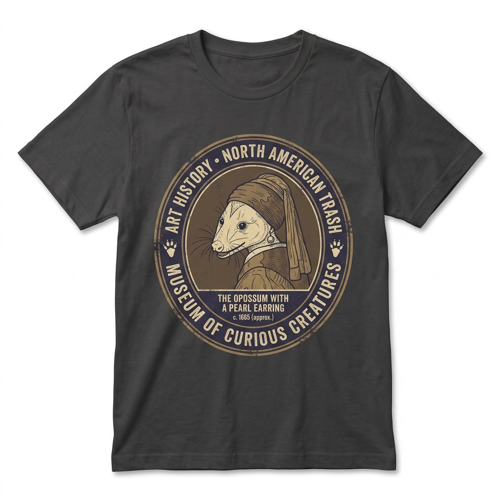 Funny Opossum with Pearl Earring Art Parody Famous Painting Graphic Vintage Cotton Apparel Unisex TShirt