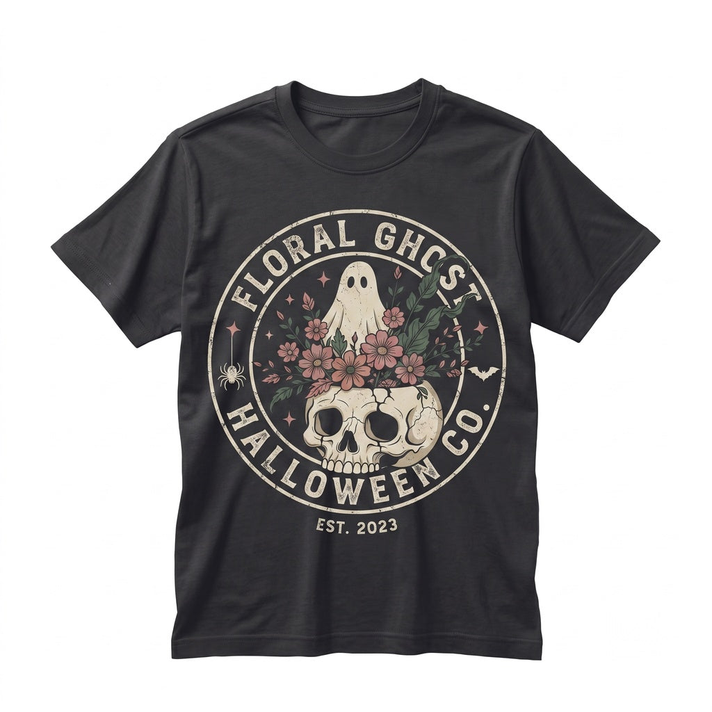 Gothic Skull Ghost Floral Graphic Cemetery Autumn Spooky Seasonal Gift Unisex TShirt