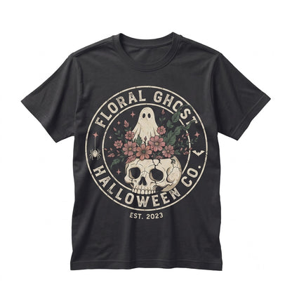 Gothic Skull Ghost Floral Graphic Cemetery Autumn Spooky Seasonal Gift Unisex TShirt