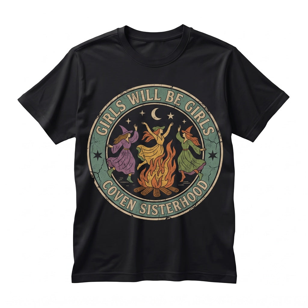 Girls Will Be Retro Dancing Witch Bonfire Spooky Halloween Unisex TShirt