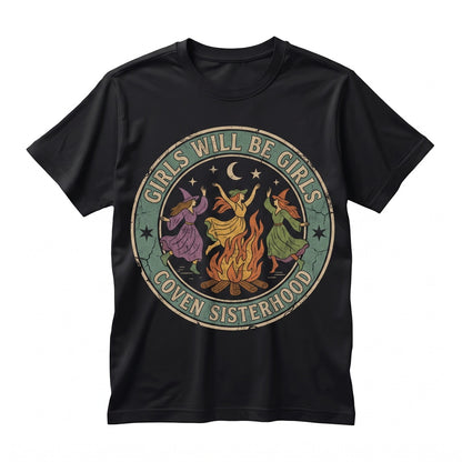Girls Will Be Retro Dancing Witch Bonfire Spooky Halloween Unisex TShirt