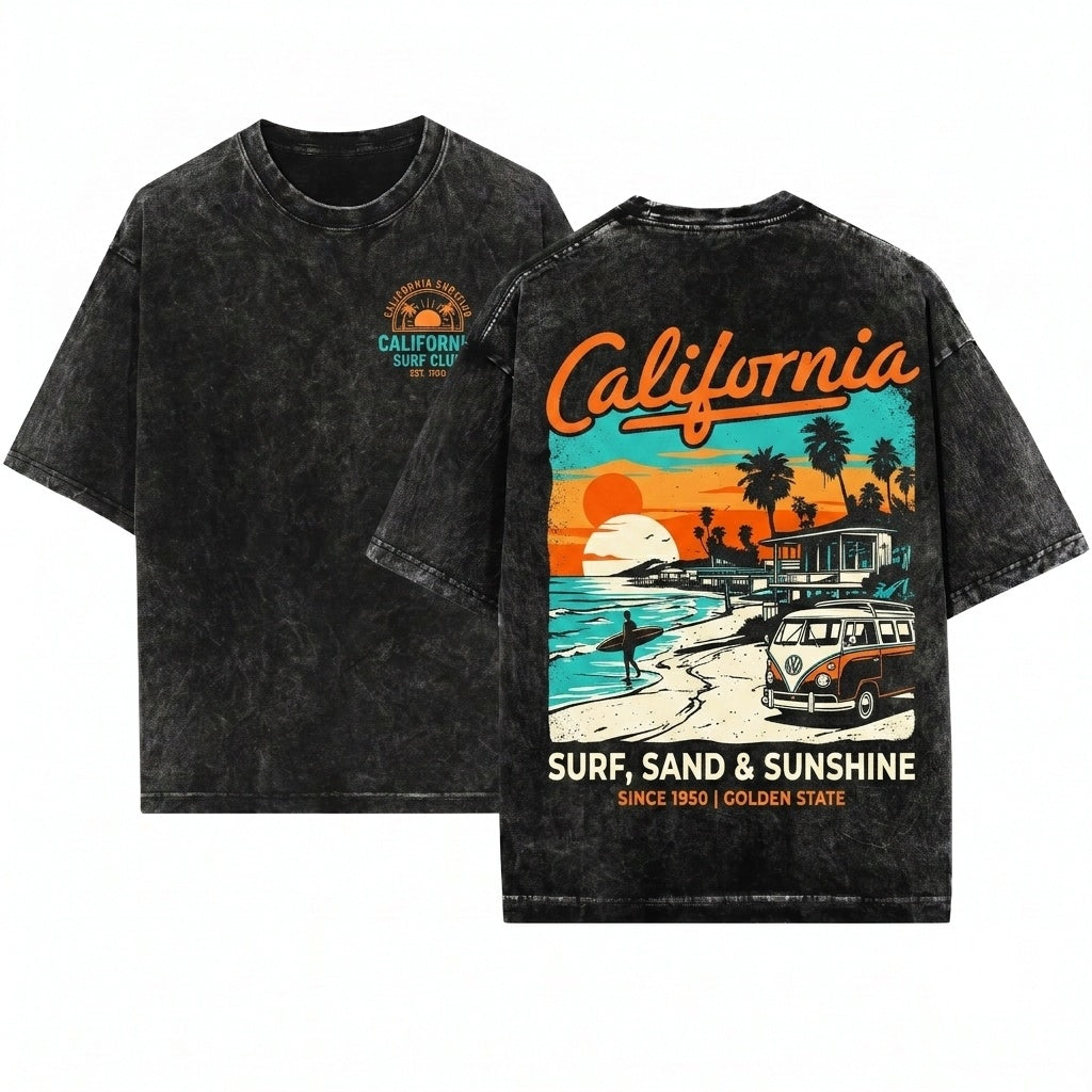 Vintage California Summer Beach Vacation Graphic Grunge Boho Travel Unisex Wash T-Shirt