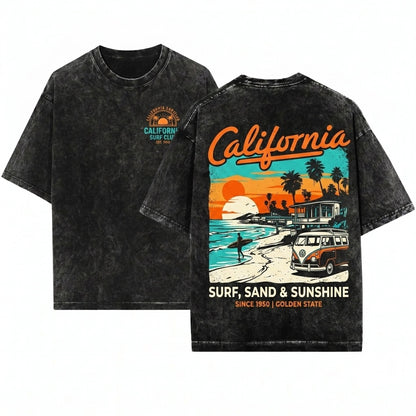Vintage California Summer Beach Vacation Graphic Grunge Boho Travel Unisex Wash T-Shirt