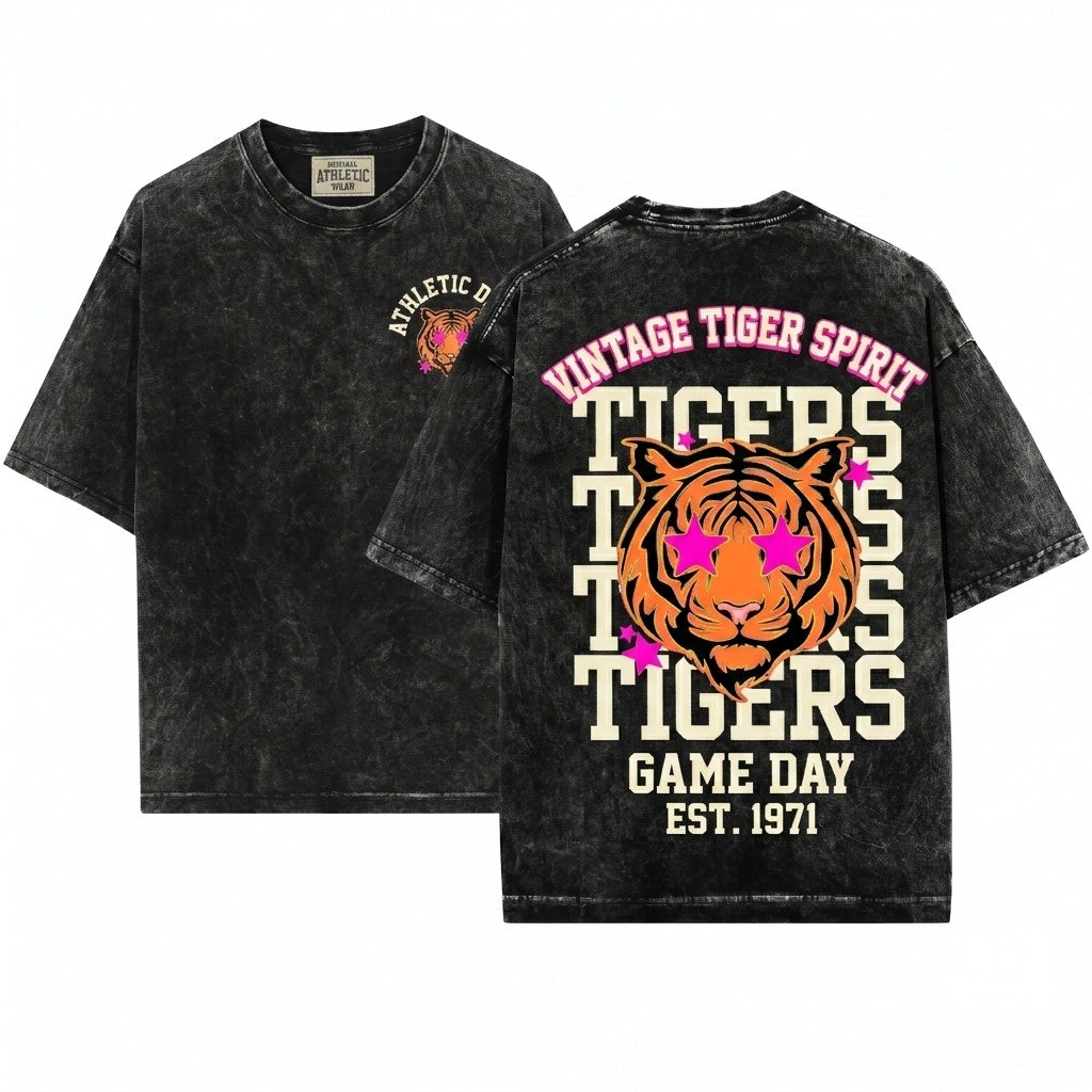 Custom Personalized Tigers School Spirit Team Game Day Cheer Girly Mascot Unisex Wash T-Shirt