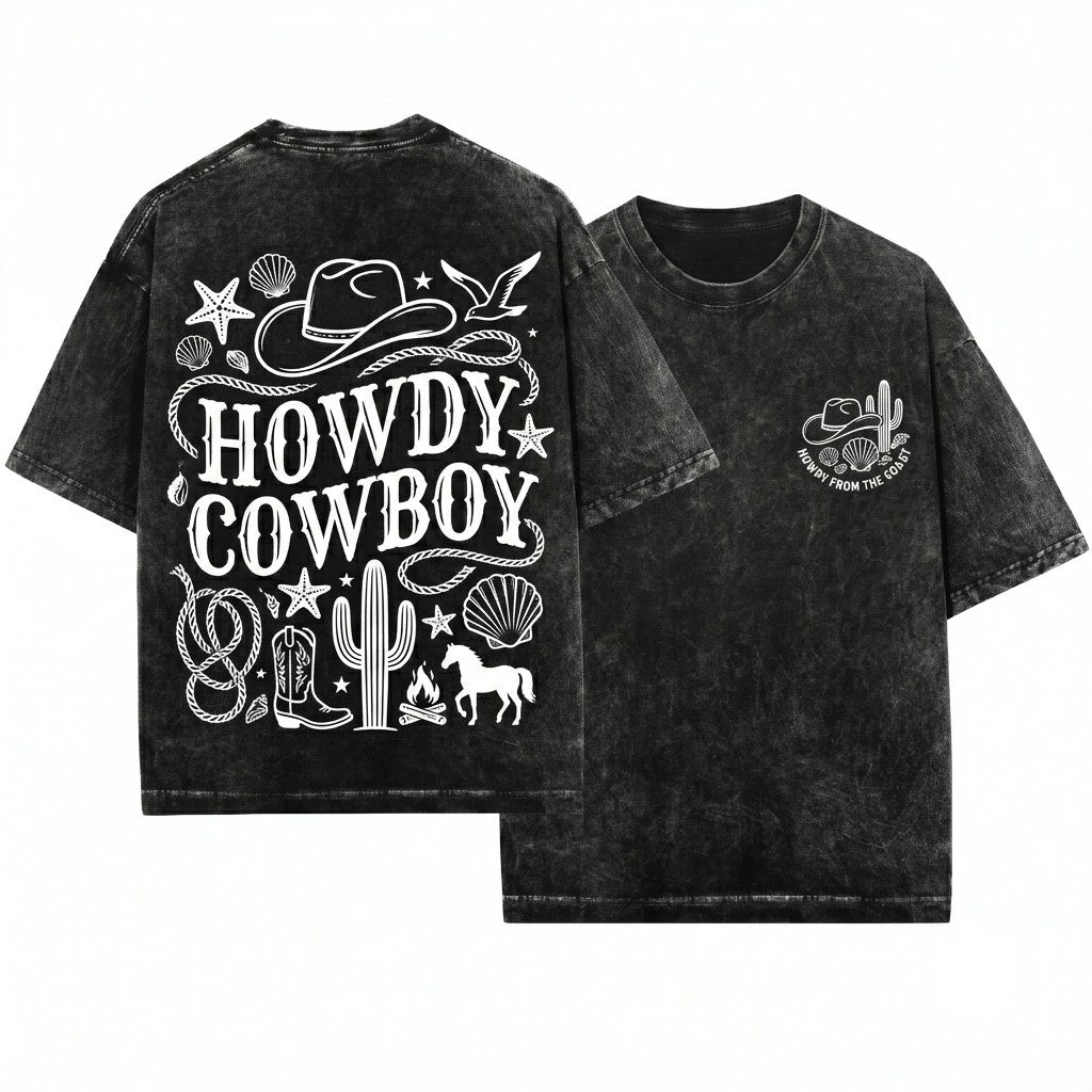 Coastal Cowgirl Howdy Cowboy Western Graphic Unisex Wash T-Shirt