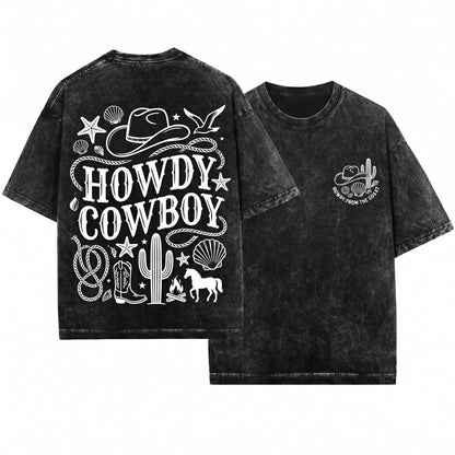 Coastal Cowgirl Howdy Cowboy Western Graphic Unisex Wash T-Shirt
