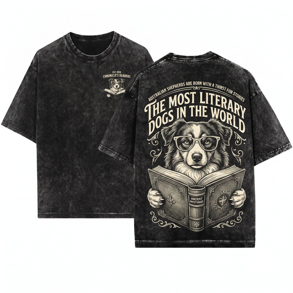 Miniature American Shepherd Dog Aussie Bookworm Reading Lover Mom Dad Gift Apparel Unisex Wash T-Shirt