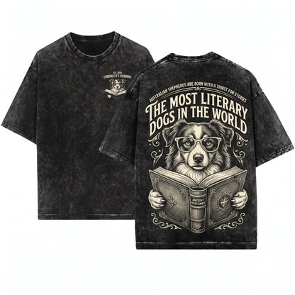 Miniature American Shepherd Dog Aussie Bookworm Reading Lover Mom Dad Gift Apparel Unisex Wash T-Shirt