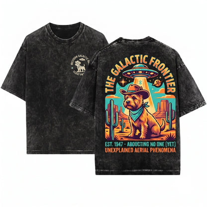 Vintage Earthdog Cairn UFO Retro Alien Western Cowboy Pet Present Unisex Wash T-Shirt