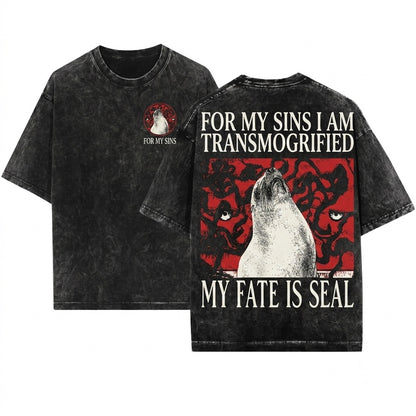 My Fate Is Seal Funny Vintage Japanese Marine Animal Graphic Unisex Wash T-Shirt