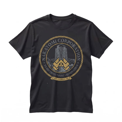 Nakatomi Plaza 1980s Retro Action Film Graphic Logo Back Print Unisex TShirt
