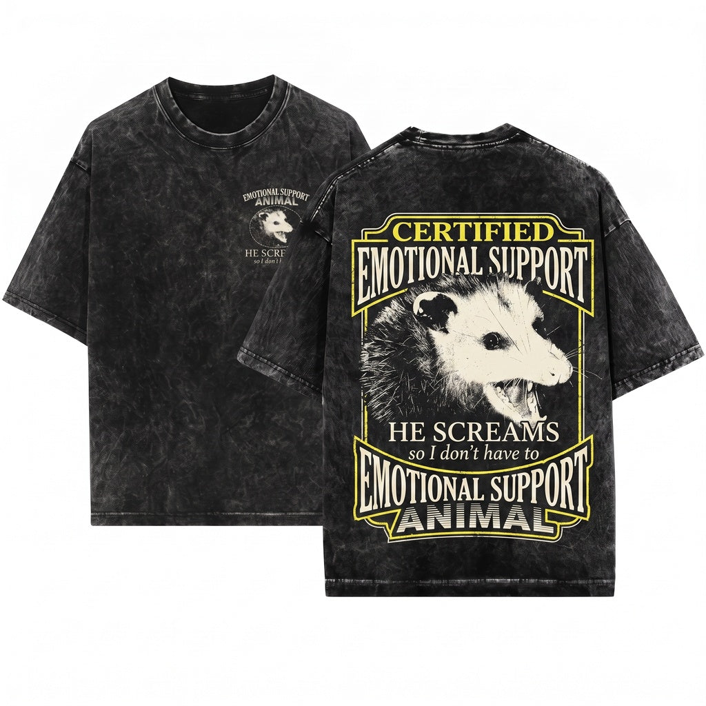 Funny Cute Emotional Support Animal Opossum Graphic Unisex Wash T-Shirt