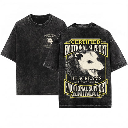 Funny Cute Emotional Support Animal Opossum Graphic Unisex Wash T-Shirt