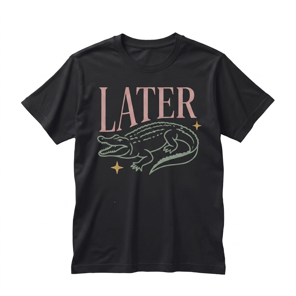 Later Alligator After While Front and Back Graphic Retro Pink Teal Cotton Top Unisex TShirt