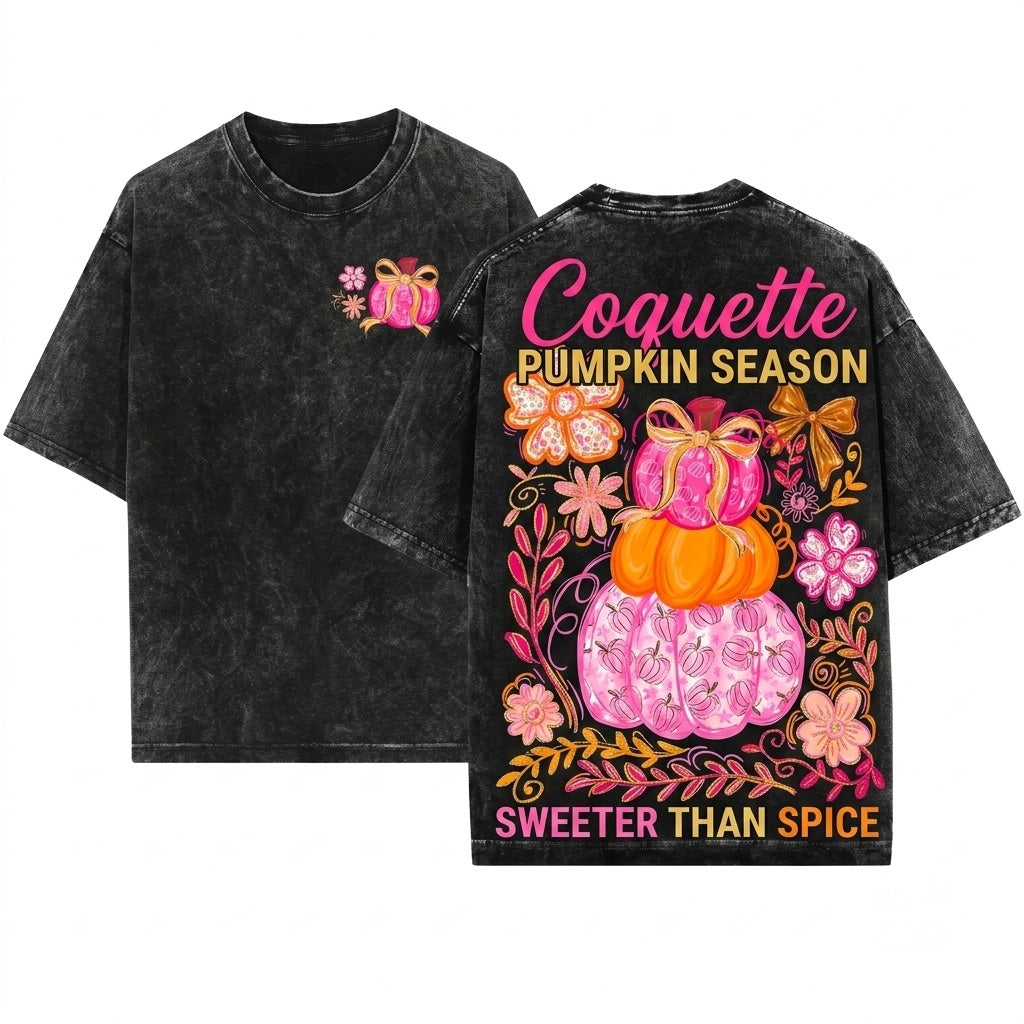 Preppy Glitter Pink Floral Boho Colorful Trendy Thanksgiving Pumpkin Season Unisex Wash T-Shirt
