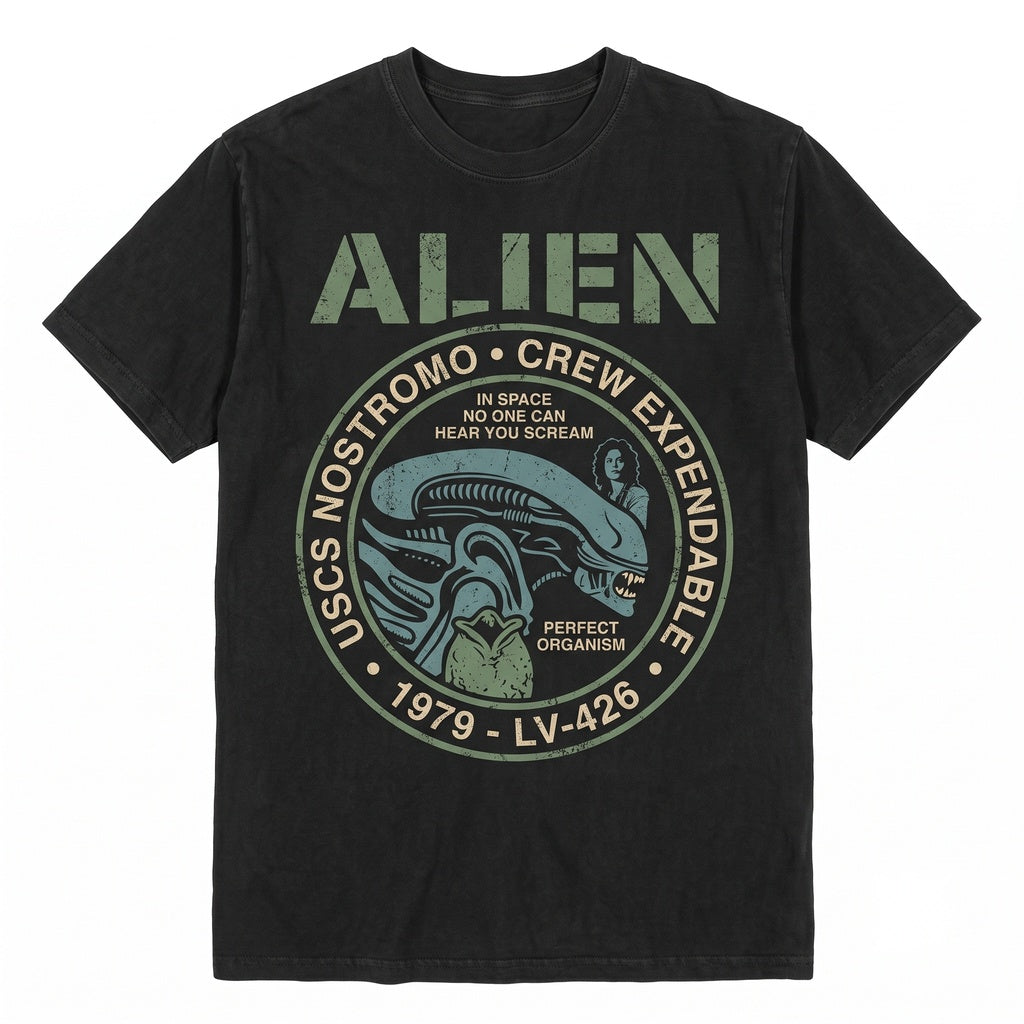 Vintage 1979 Sci-Fi Horror Space Monster Graphic Faded Washed Black Retro Film Merch Gift Unisex TShirt