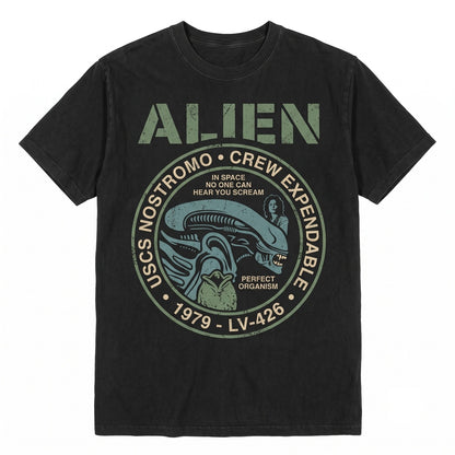 Vintage 1979 Sci-Fi Horror Space Monster Graphic Faded Washed Black Retro Film Merch Gift Unisex TShirt