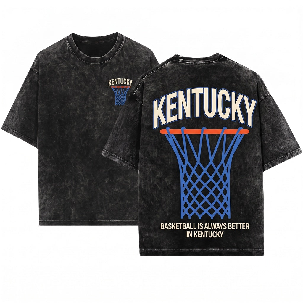 Bluegrass Retro Basketball Hoop Game Day Graphic Unisex Wash T-Shirt