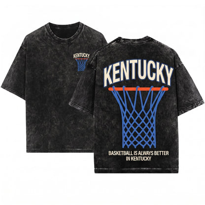 Bluegrass Retro Basketball Hoop Game Day Graphic Unisex Wash T-Shirt