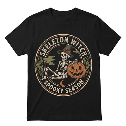 Vintage Witch Hat Skeleton Pumpkin Moon Spooky Halloween Aesthetic Gift Unisex TShirt