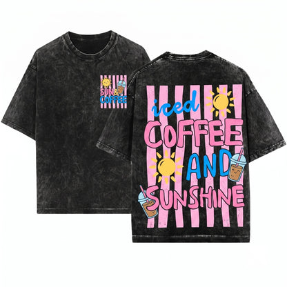 Iced Coffee Sunshine Preppy Summer Striped Coffee Lover Trendy Gift Unisex Wash T-Shirt