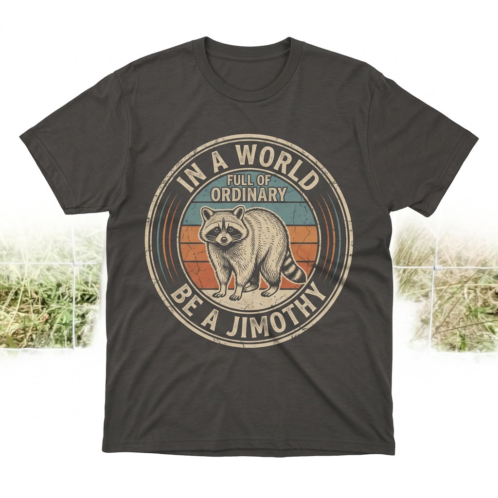 Jimothy Raccoon Graphic Retro Wildlife Animal Playful Woodland Style Funny Gift Unisex TShirt