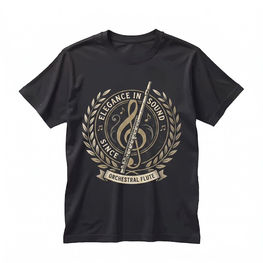 Elegant Flute Graphic Print, Deep Blue Classical Music Instrument Unisex TShirt