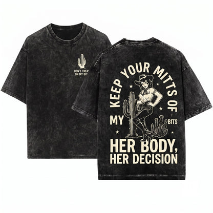 Keep Your Mitts Off My Bits Funny Feminist Cowgirl Western Graphic Top Unisex Wash T-Shirt