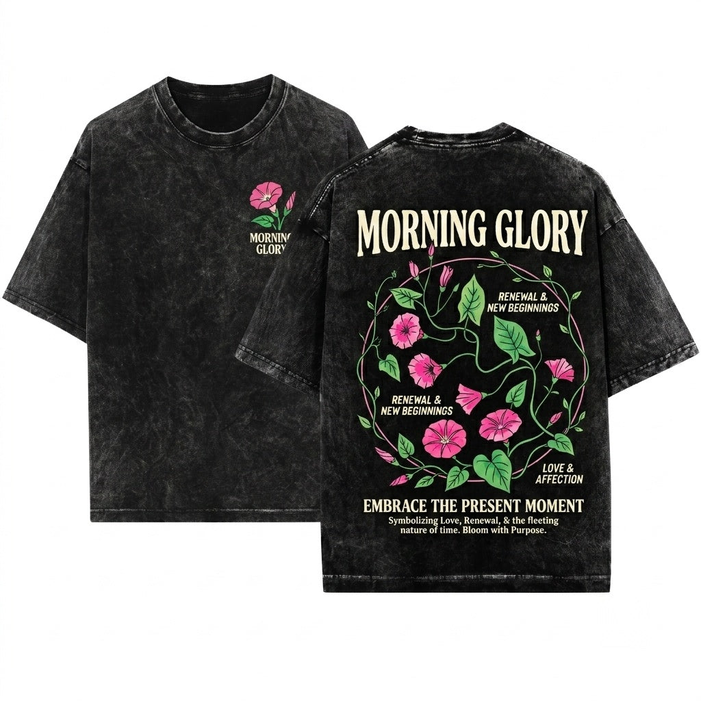 Morning Glory Flower Botanical Garment Dyed Vintage Unisex Wash T-Shirt