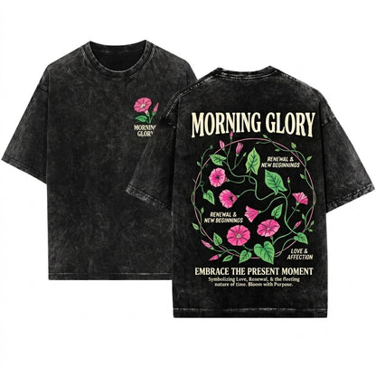 Morning Glory Flower Botanical Garment Dyed Vintage Unisex Wash T-Shirt