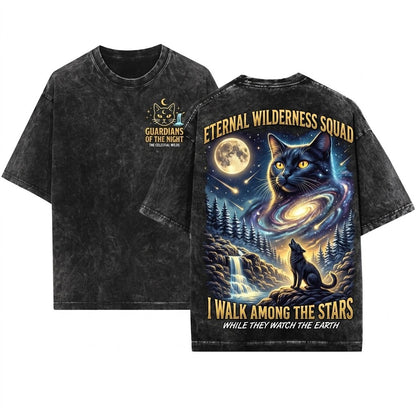 Black Cat Howling Moon Graphic Top Retro Kitten Apparel Gift Unisex Wash T-Shirt