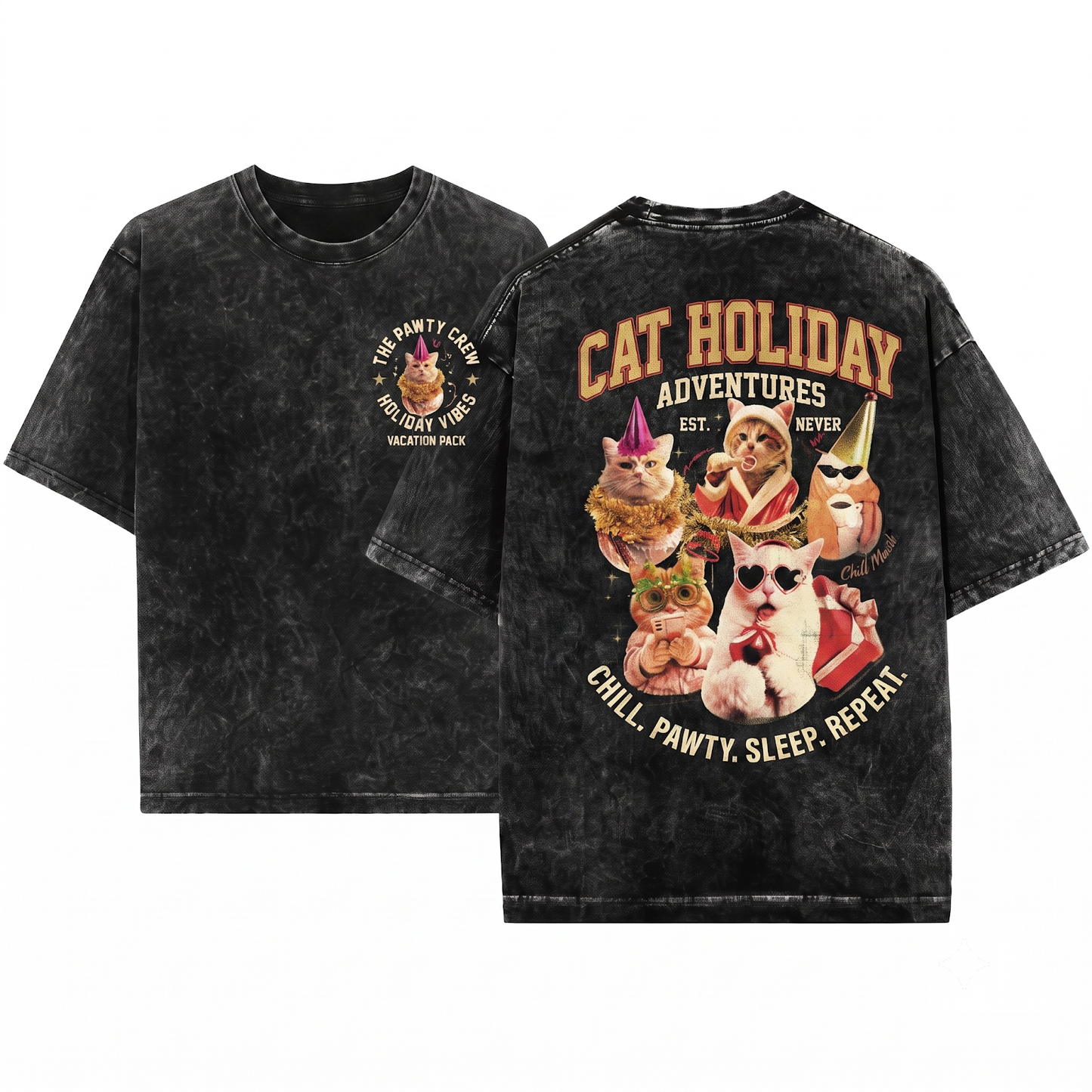 Vacation Pack Cat Funny Holiday Cats Graphic Tee - Festive Christmas Lover Mom Gift - Unisex Heavyweight Garment-Dyed T-Shirt