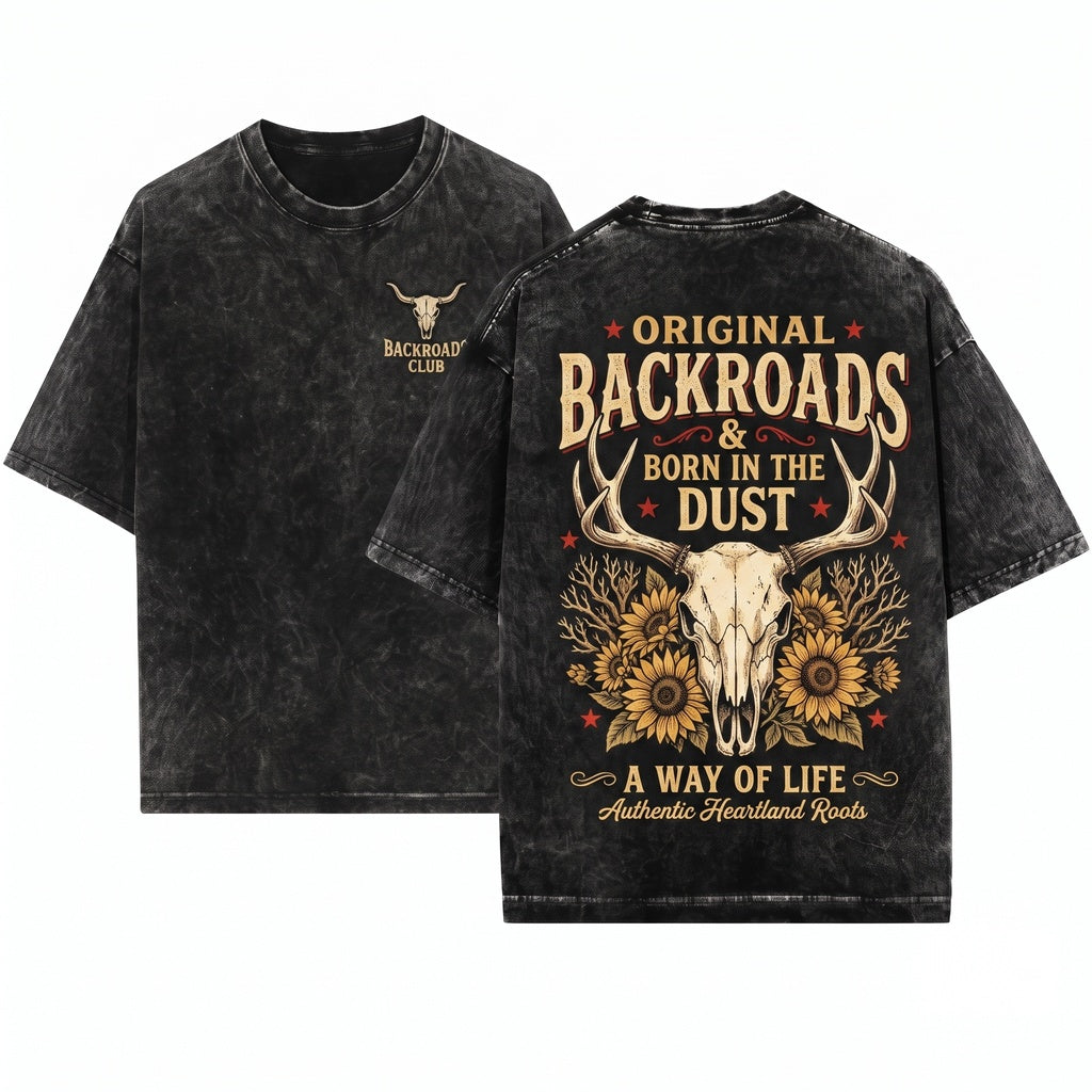Raised on Dust and Backroads Country Cowboy Boots Graphic Southern Charm Western Aesthetic Gift Her Unisex Wash T-Shirt